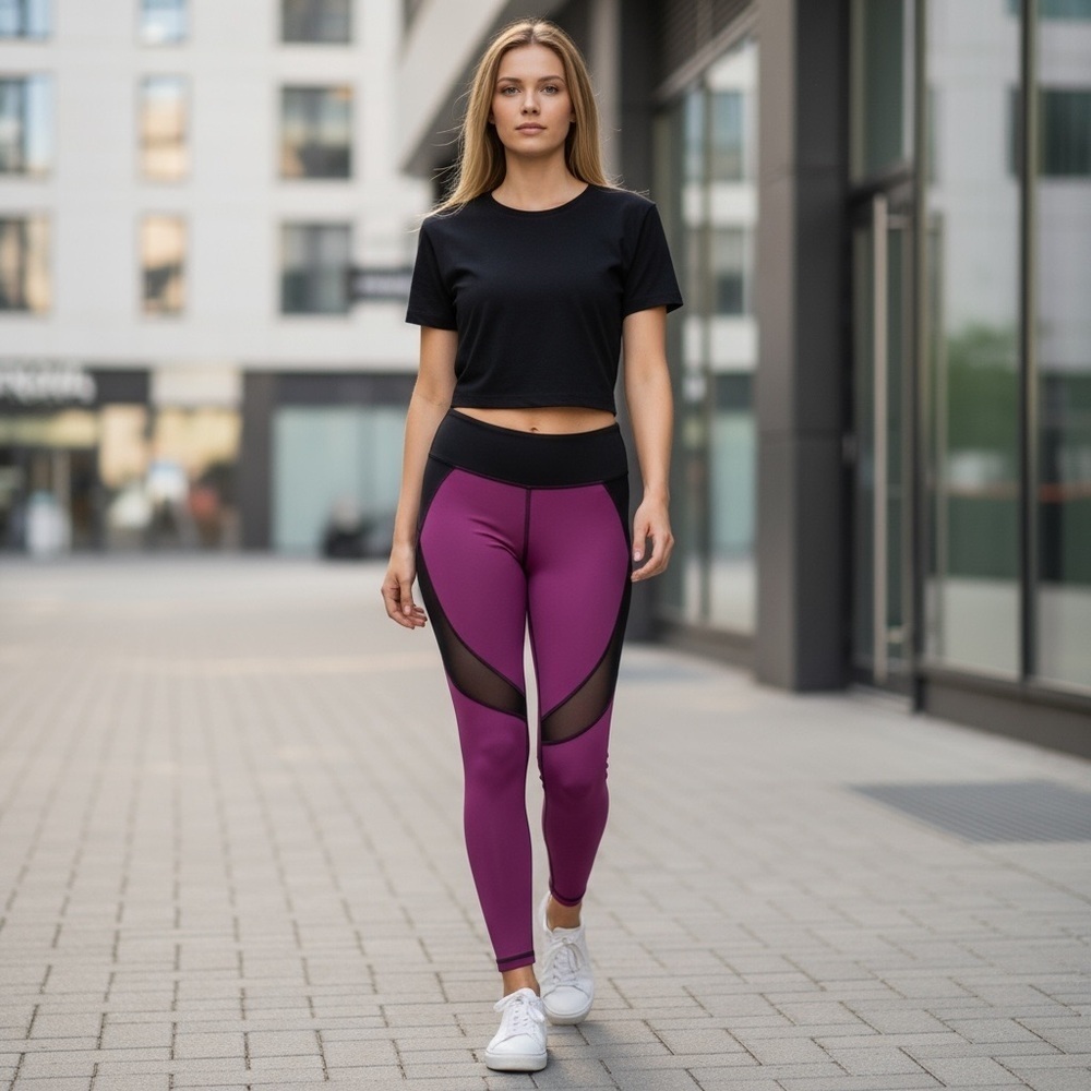 Purple Black Mesh Yoga Run Gym Leggings
New